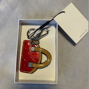 NWT Calvin Klein keychain key fob, red and tan suitcase, for bag/purse, charm